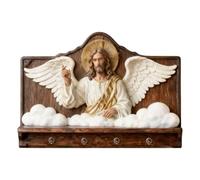 Wooden Multifunctional Home Key Holder, 2D Jesus Communion Wall Art Keychain Holder with 4 Hooks, Christian Autumn Wall Mounted Key Rack, Religious Welcome Sign, Home Decor for Entryway (C)