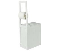 Wooden Multipurpose Toilet Roll Holder With Storage Cabinet Durable MDF Caddy Tissue Paper Free Standing Home Bath Unit Tidy Box Bathroom Organiser (White)