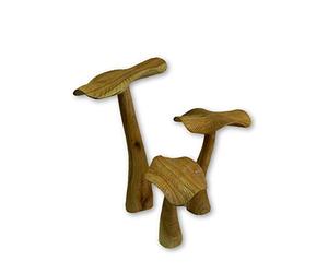 Wooden Mushroom Carving - Set of 3 Flat-Top Toadstools - Approx. 20/25/35cm - Handmade Outdoor Garden Accessories Made From Sustainable Wood - Unique Fairy Garden Feature