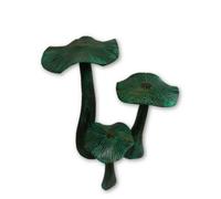 Wooden Mushroom Toadstool Carving Set Of 3 Flat Mushrooms 35/25/20Cm Green