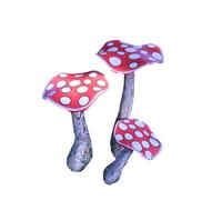 Wooden Mushroom Toadstool Carving - Set Of 3 Flat Mushrooms 40/28/20Cm - Red