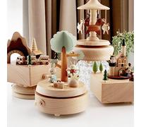 Wooden Music Box, Creative Octave Box Lift Carousel Music Box European Retro Wood Octave Box Gift Souvenir for Friends Family (Small Train)