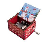 Wooden Music Box for Christmas, Christmas Hand Crank Music Box, 5 Styles Hand Crank Musical Box with Merry Christmas Tune, Vintage Laser Engraved Wood Music Box, Handcrafted Gift for Kids Adults (C)