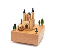 Wooden Music Box - Wind Up Train Castle Girl Dancer Musical Box - Cute Cradle Interactive Toys with Light Music for Nursery, Portable Children's Toys for Travel, Car