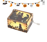 Wooden Music Hand Crank - Engraved Vintage Musical Box, Halloween Melody | Exquisite Holiday Decor, Christmas Birthday Home Ornament, Seasonal Tabletop Display, Spooky Halloween Accent, Classic