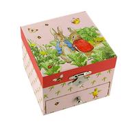 Wooden musical jewellery box/music box for jewels made of wood with Beatrix Potter's Peter the rabbit and 18-note wind up musical mechanism - Minuet (W. A. Mozart)