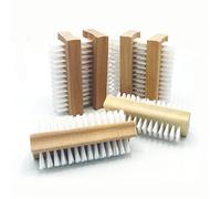Wooden Nail Cleaning Brushes Double-Sided Fingernail Scrubber Manicure Pedicure Cleaning Hands Feet Flexible Bristles Curved Handle [Set of 6]