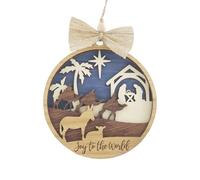 Wooden Nativity 3D Layered Christmas Ornament - Religious Christ Nativity of Jesus Decoration with Hangable Hole