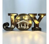 Wooden Nativity Scene Ornaments, Joy Nativity Sign with 3D Carved Letters, Freestanding & Wall-Mounted, Lighted Up Christmas Decoration Birth of Jesus, for Christian, Friends, Family (2)