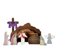 Wooden Nativity Set, Easter Wooden Decoration, Empty Tomb Cross Religious Decor, Scene Nativity Fig Christian