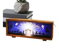 Wooden Nativity Set - Light Up Christmas Crib Scene with 9 Figures, Handcrafted Nativitty Stable Moss Decorationn | Holiday Home Decoration for Tabletop Living Room Indoor