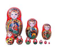 Wooden Nesting Dolls Set - Russian Matryoshka 10 Layers Craft Stacking Figure Hand Painted Vibrant Artwork Classic Folk Decoration | Collectible Ornament One