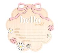 Wooden Newborn Announcement Sign, Bow Daisy Hello World Board, Newborn Welcome Signs with Bow and Daisy Decorations, Baby Name Plaque Board for Babies Shower, Hospital and Nursery Decor