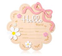 Wooden Newborn Announcement Sign, Butterfly Daisy Hello World Board, Newborn Welcome Signs with Butterfly and Daisy Decorations, Baby Name Plaque Board for Babies Shower, Hospital and Nursery Decor