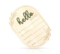 Wooden Newborn Announcement Sign, Leaf Hello World Board, Newborn Welcome Signs with Leaf Decoration, Baby Name Plaque Board for Babies Shower, Hospital and Nursery Decor
