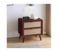 Wooden Nightstand Rattan Night Tables for Bedroom Solid Wood Structure & Stable Large Storage Space Walnut Finish 43x40cm (16.9x15.7in)