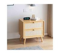 Wooden Nightstand Rattan Night Tables Sturdy Solid Wood Bedroom Furniture Large Storage Space 43x40cm (16.9x15.7in) Stylish and Design