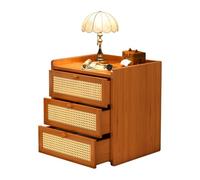 Wooden Nightstand with 3 Drawers - Stylish Bamboo Bedside Table for Bedroom Living Room Study Room - Durable Plastic Rattan Storage Furniture