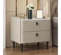 Wooden Nightstand with Metal Legs Space-Saving Bedside Table with 2 Drawers Easy Assembly for Bedroom & Living Room - Champagne Gold + Gold Finish