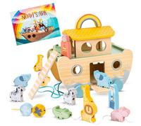 Wooden Noah's Ark Toy for Kids - Montessori toys | Christening & First Birthday for Boys & Girls | Educational Christian Toys with Colorful Ark and Animals | Suitable for Christmas & Baptism Baby Toys