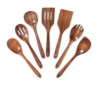 Wooden Non-Stick Spoons - 12.8 Inch Long Handle, Big Stirring Corner Spoons, Heat Resistant Wooden Cooking Utensils (7Pcs)