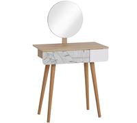 HOMCOM Wooden Compact Dressing Table Drawer Mirror 4 Legs Table Top Bedroom in Light Brown HOMCOM Light Brown