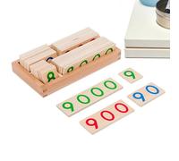 Wooden Number Cards - 1-9000 Math Learning Set For Mastering The Thousand | Small Wood Number Tiles With Storage Box | Educational Counting Material For Home And School