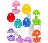 Wooden Number Matching Eggs Dinosaur Toys 123 Counting Learning Toy Double-Sided Montessori Educational Toys for Toddlers Kids Ages 3+ Years Old Preschool Activities Fine Motor Toys