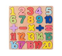 Wooden Number Puzzle Educational Learning Toy for Toddlers Age 2 3 4 5 Years Old with Counting Board and Matching Shapes for Early Math Skills Development (Khaki, One Size)