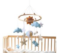 Wooden Nursery Mobile - Handmade Felt Balloon Cloud Star Crib Hanging