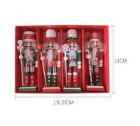 Wooden Nutcracker Christmas Ornaments Set, 4 Retro 12cm and King Figures with Hanging Rope for Tree, Window, Door, Wall, Wreath Decoration(B)