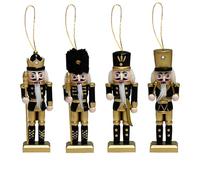 Wooden Nutcracker for Christmas | 4X Christmas Nutcracker Ornament Tree Pendant - Seasonal Decor Black Gold Soldier Photography Props for Door, Window Sill