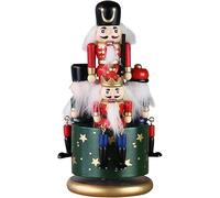 Wooden Nutcracker Music Box Clockwork Wind Up Musical Carousel Nutcracker Puppets Music Toy Nutcracker Soldier Figures for Gift Home Decor