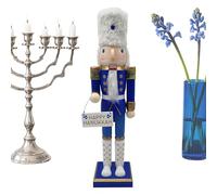 Wooden Nutcracker Ornament - Hanukkah Festive Figure, Holiday Soldier Decoration, Blue White Accent | Seasonal Tabletop Statue, Classic Winter Display, Decorative Party Sculpture, Holiday Nutcracker C