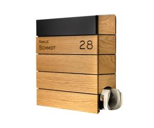 Wooden Oak Post Box - Modern Personalised Wall Mounted Letter Box with Engraving