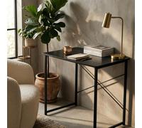 Harbour Housewares Wooden Computer Desk - Black/black - Pc Computer Workstation Laptop Tubular Steel Compact Wooden Office Desk