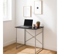 Harbour Housewares Industrial Wooden Desk - 80cm - Black - PC Computer Workstation Contemporary Laptop Durable Tubular Steel Compact Wooden Office Desk for Study