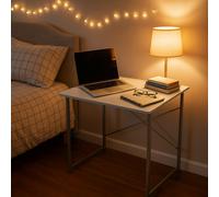 Harbour Housewares Industrial Office Desk - 80cm - White - PC Computer Workstation Contemporary Laptop Durable Tubular Steel Compact Wooden Office Desk for Study