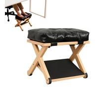 Wooden Office Footrest, Ergonomic Under-Desk Stool, 12.99 x 10.59 Inch Padded Step with Leather Construction, Soft Sponge Leg Support, Double Layer Stand with Non-Slip Style, Aid