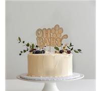 Wooden Oh Baby Cake Topper with Smiling Flower Design,Welcome Baby,Pregnancy Announcement, Mommy to Be, Baby Shower Party Decorations, Gender Reveal Party Decorative Supplies