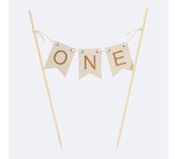 Wooden ONE Banner Cake Topper, First Birthday Party Decoration, Party Banner or Boys Girls Women Men Wedding Anniversary Party Cake Decoration
