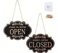 Wooden Open Closed Sign Double Sided - 12"x8" Vintage Business Sign with Gold Lettering for Shops, 1PC Open Closed Sign, 30cm Vintage Wooden Shop Sign