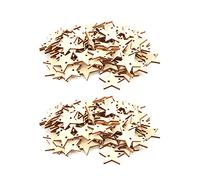 Wooden Ornaments 200 Pcs, 2 Packs Double Hole 35mm Pendant Pentagram, Christmas Crafts for Home - Rustic Natural Wood, Easy Hang DIY Decoration, Holiday Party Use