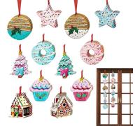 Wooden Ornaments - 24 Pieces of Party Decorations, Two-Dimensional Print Double-Sided Ornament Donut Cake Tree - for Winter Party Home Wall Tree