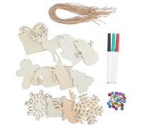 Wooden Ornaments DIY Unfinished Wood Crafts with Strings and Colored Bells | Includes 24 Wooden Tags, 3 Marker Pens, 24 Metal Bells, Natural Wood with Sanded Edges, Craft Workshop Kit