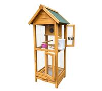 Wooden Outdoor Bird Cage Large Aviary For Parrots Budgies With Tray | Solid fir wood, 3 colors, asphalt roof, galvanized tray, cat-proof mesh, nest box included(Natural Wood,Package 1)