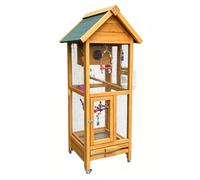Wooden Outdoor Bird Cage Large Aviary For Parrots Budgies With Tray | Solid fir wood, 3 colors, asphalt roof, galvanized tray, cat-proof mesh, nest box included(Natural Wood,Package 2)