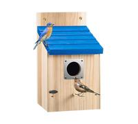 Wooden Outdoor Bird House - Ventilated Nest - with Metal Protective Flap and Lock, Wooden Nesting Boxes - for Egg Protection, Senior Hobby Activity, Observation in the Garden and on the