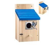 Wooden Outdoor Birdhouse - Metal Protective Cover and Safety Lock Nesting Box for Blue Robins Wrens Swallows, Ventilated Chick Trough Shelter, 15x15x22cm Accessory Gear 1 Piece Unit