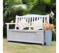 Wooden Outdoor Garden Bench with Storage Chest - 2 Seater Patio Seating Chair with High Back and Armrests